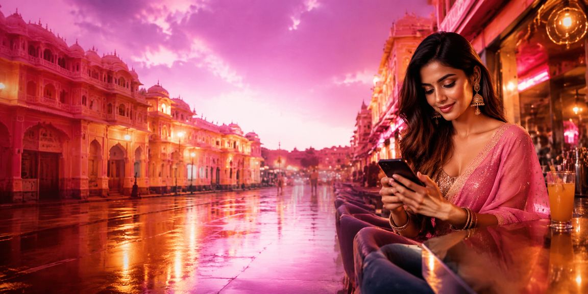 Vibrant neon-lit scene of online Andar Bahar play in Jaipur